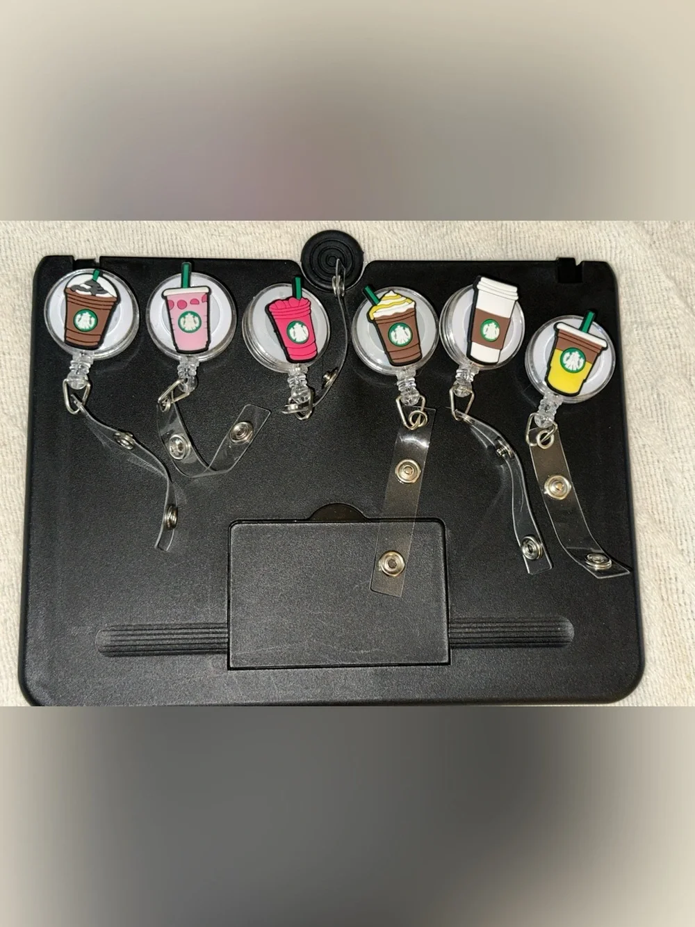 Assorted Coffee Cup Badge Reels with Retractable Clips - Multicolor